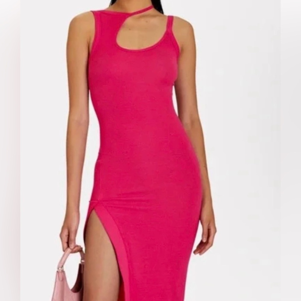 ALIX NYC Allen Hot Pink Cut-out Rib Knit Midi Tank Dress